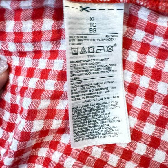 Old Navy xl women red white gingham check peasant blouse cottage coquette fall - Picture 7 of 8